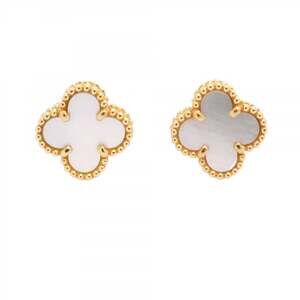 Van Cleef & Arpels Sweet Alhambra Earrings in 18K White Gold with Mother-of-P...